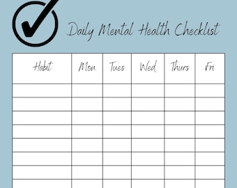 Daily Mental Health Checklist Printable, Mood and Habit Tracker for Therapy Clients, Counselor Homework Sheet, Self Care Tracker PDF