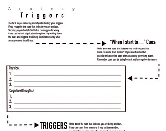 Triggers and Anxiety Reduction worksheet / Managing Thoughts / CBT