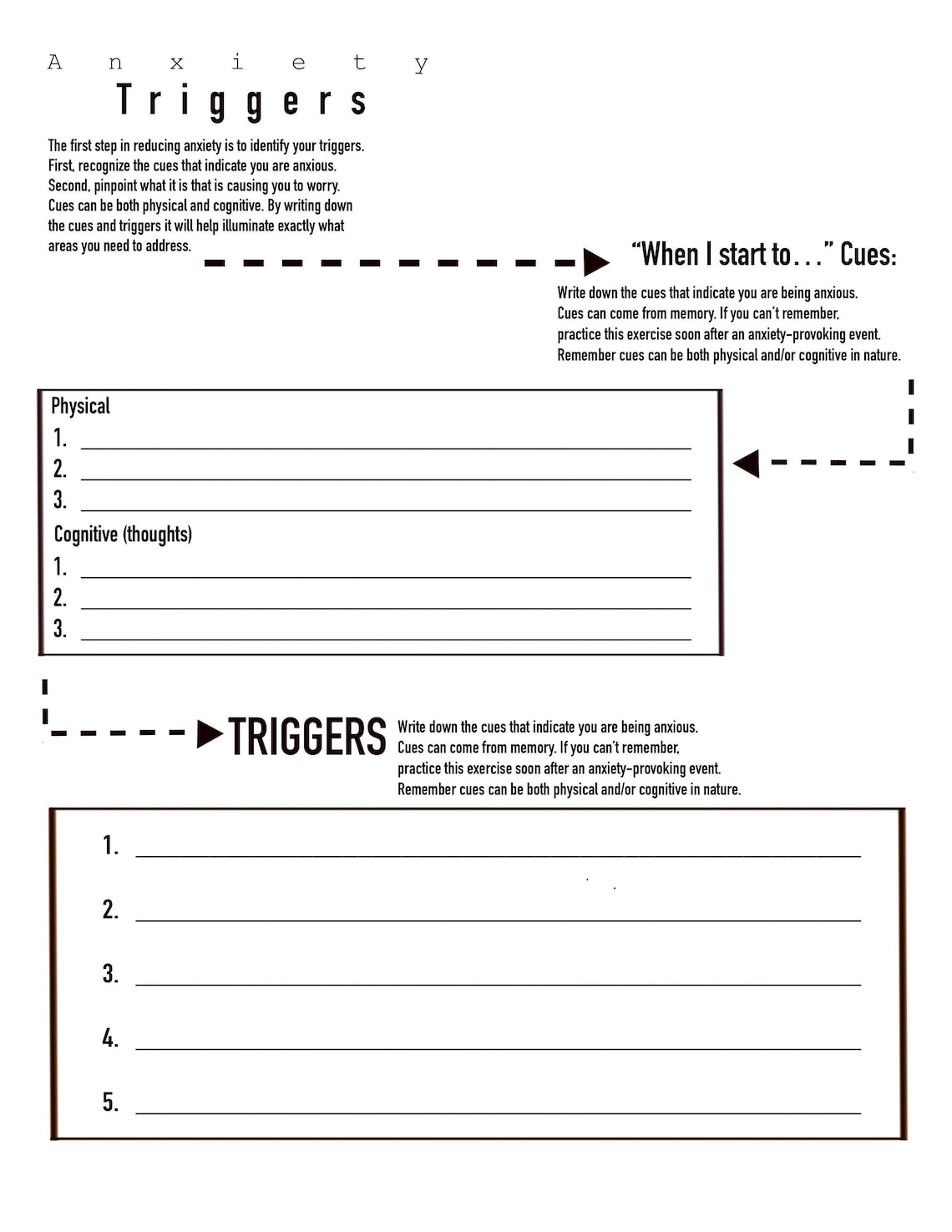 Triggers and Anxiety Reduction Worksheet / Managing Thoughts / CBT - Etsy