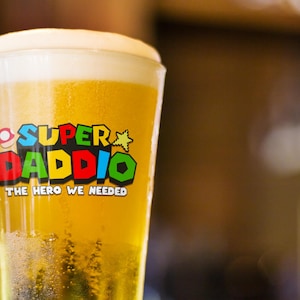 Super Daddio colorful comic logo Pint Glass | 16oz beer glass