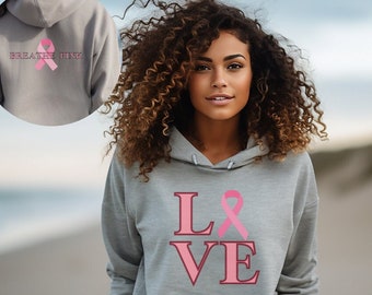 Breathe Pink LOVE Breast Cancer Awareness Hooded Sweatshirt