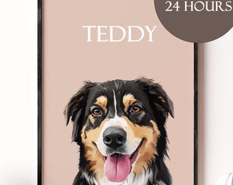 Custom Pet Portrait, Watercolor Pet Painting, Digital Painted From Photo, Personalized Gift, Pet Memorial, Custom Dog Portraits, Pet Drawing