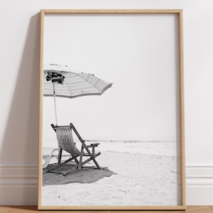 Black and White Ocean Photography Umbrella Wall Art Prints Beach Poster Printable Wall Art Beach Decor Coastal Decor Digital Art Poster
