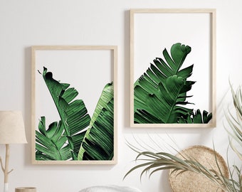 Set of 2 Prints Leaves Print Painting Botanical Watercolor Print Banana Leaves Prints Set of Two Print Green Prints Tropical Palm Wall Art