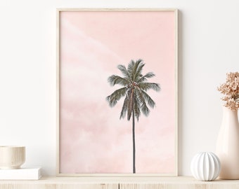 Palm Tree Print Pink Wall Art Tropical Wall Art Blush Pink Poste, Palm Tree Boho Wall Decor Palm Tree Decor Palm Tree Art Digital Prints