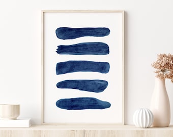 Abstract Watercolor Art Minimalist Print Digital Download Brush Stroke Art Blue Abstract Navy Blue Wall Art Watercolor Art Prints Painting