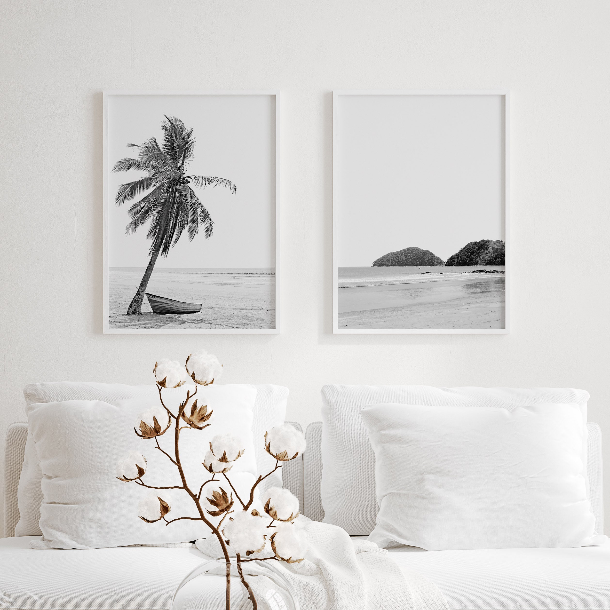 Set of 2 Black and White Prints Beach Wall Art Coastal Print Palm Print ...