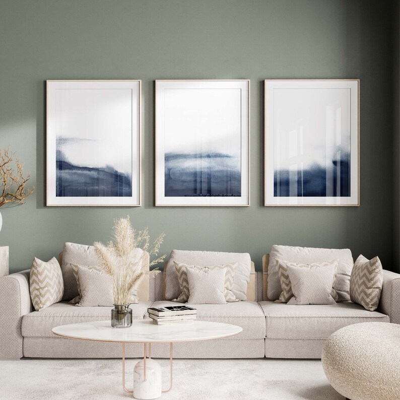 Navy Blue Wall Art Set of 3 Prints Abstract Wall Art Prints Navy Blue ...