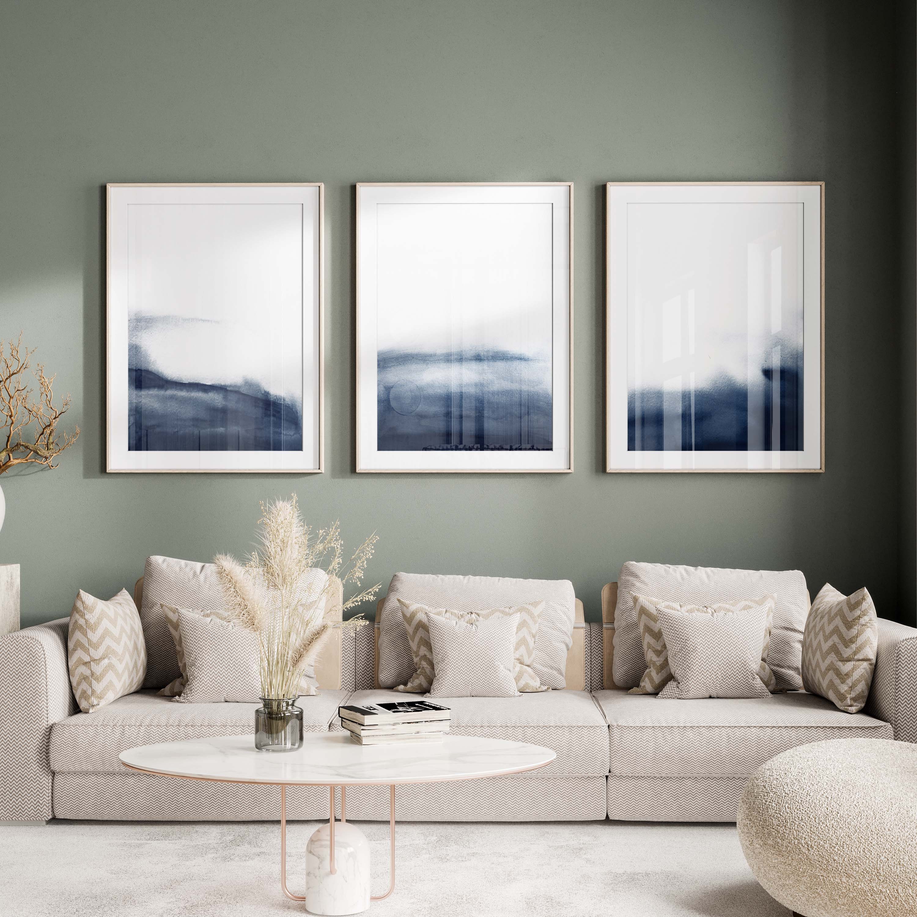 Navy Blue Wall Art Set of 3 Prints Abstract Wall Art Prints Navy Blue ...