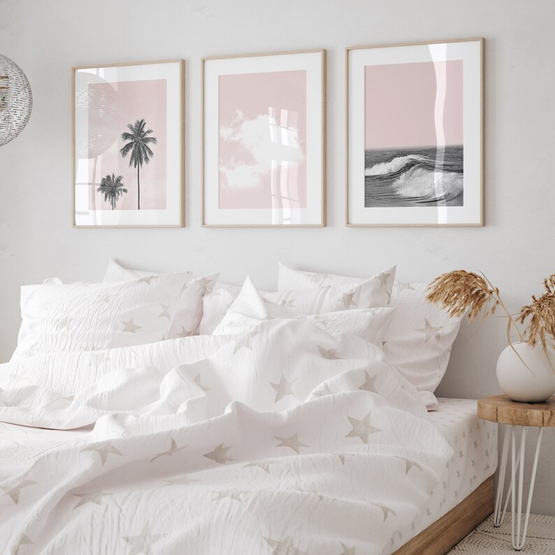 Prints Set of 3 Gallery Wall Set Blush Pink Set of 3 Prints Black and ...
