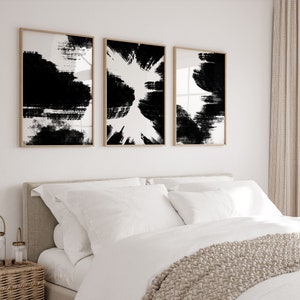 Black and White Wall Art Set of 3 Prints Contemporary Bedroom Decor ...