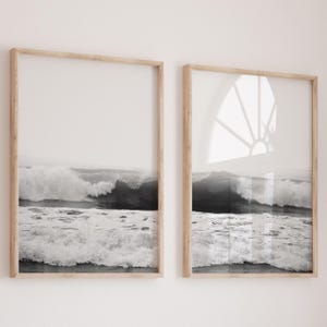Ocean Wand Kunst Schwarzweiß Drucke Meereswellen druckbare Wandkunst 2er-Set Drucke Strand Kunstdrucke Küstenwanddekor Große Wandkunst