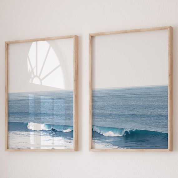 Ocean Waves Print Beach Wall Art Set of 2 Ocean Prints Blue Sea Print Ocean Photography Coastal Wall Art Modern Wall Decor Beach Print