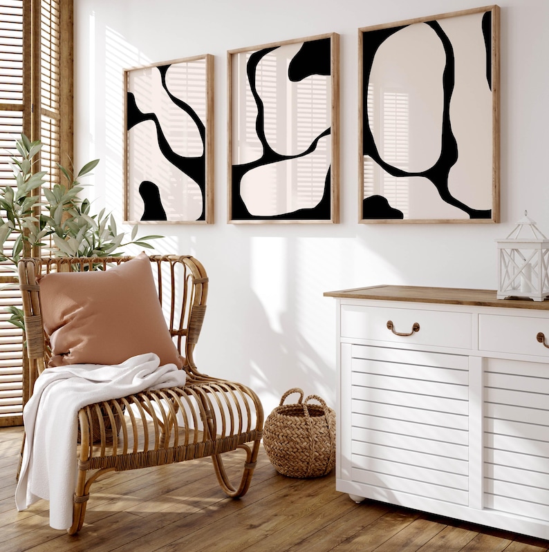 Black Abstract Print Black Lines Set of 3 Modern Wall Art Black and Beige Wall Art Set of 3 Prints Printable Wall Art Gallery Wall Art Print image 9