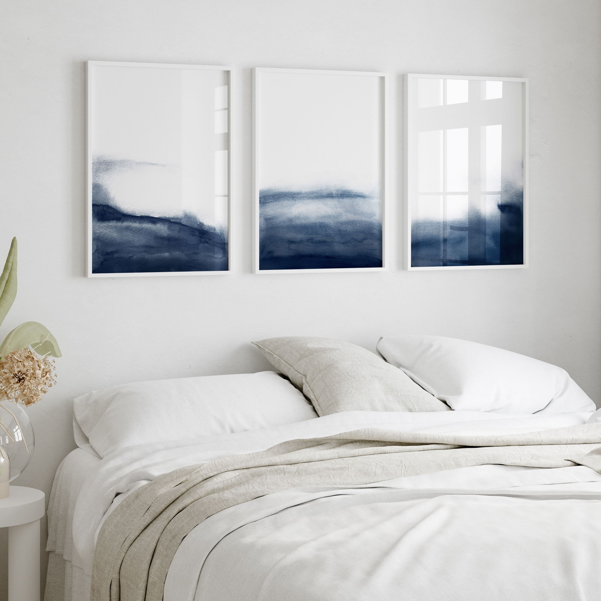 Navy Blue Wall Art Set of 3 Prints Abstract Wall Art Prints Navy Blue ...