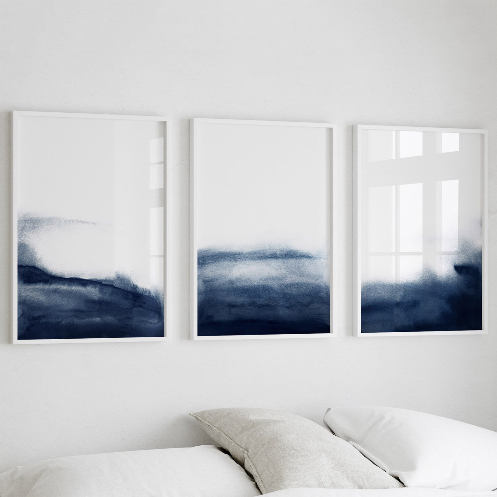 Navy Blue Wall Art Set of 3 Prints Abstract Wall Art Prints Navy Blue ...