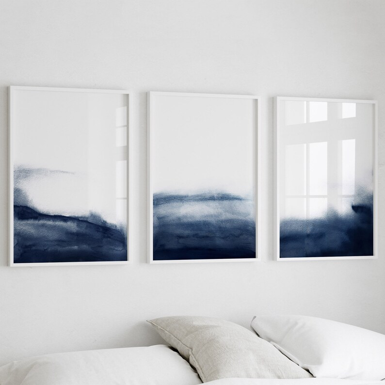 Navy Blue Wall Art Set of 3 Prints Abstract Wall Art Prints Navy Blue ...
