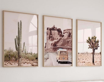 Juego de 3 impresiones de arte de pared con descarga digital, impresiones de cactus del desierto, impresiones de Arizona, arte de pared bohemio, decoración de pared con cactus del desierto, póster de arte de pared con impresión