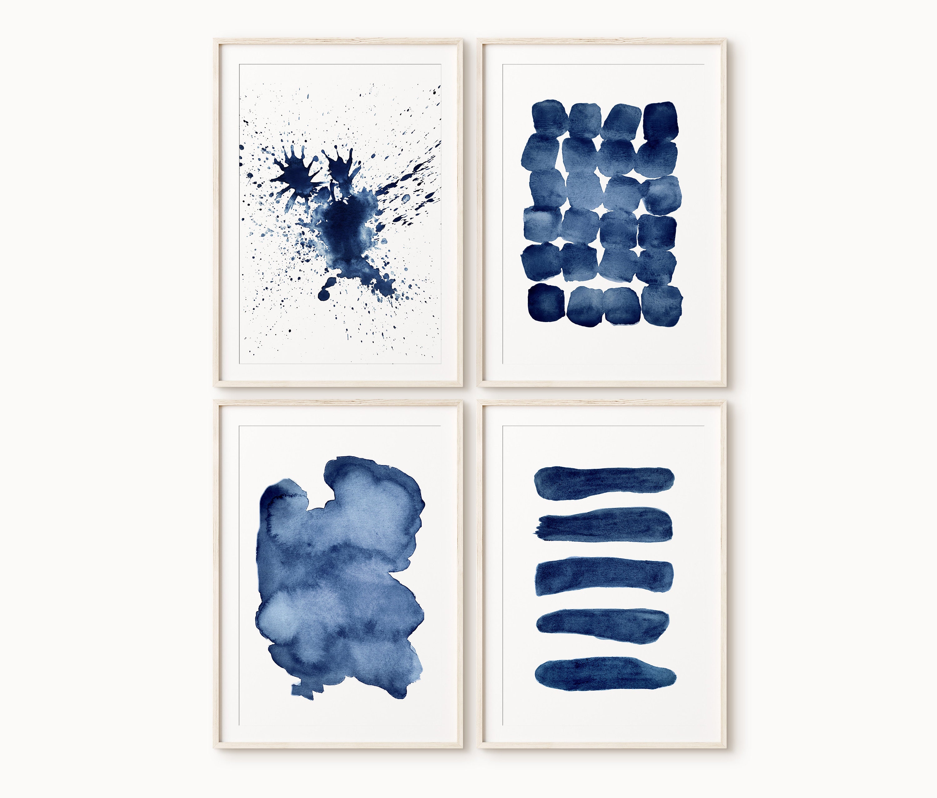Navy Blue Wall Art Abstract Watercolor Print Set of 4 Prints Blue ...