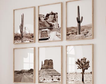 Desert Wall Art Set of 6, Southwestern Cactus Prints, Vintage Desert Photography, Neutral Boho Wall Decor, Printable Digital Download
