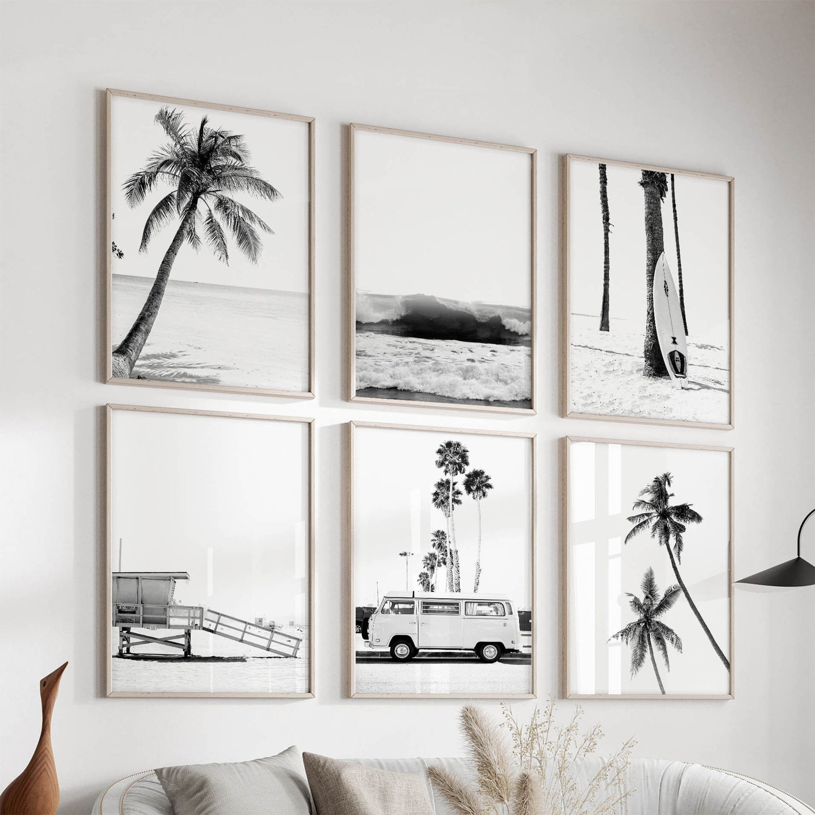 Set of 6 Beach Prints Black and White Beach Wall Art Prints Palm Prints ...