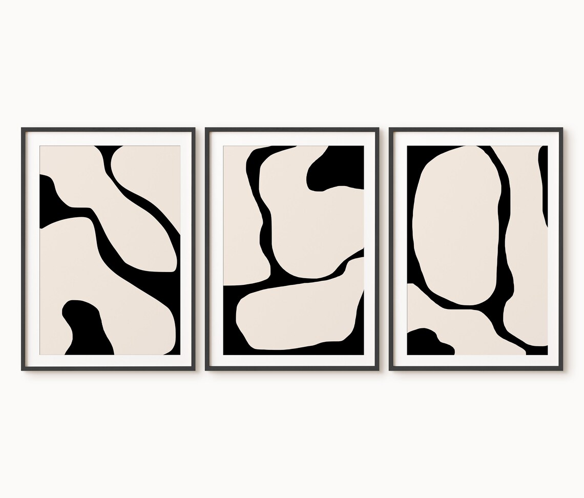 Black Abstract Print Black Lines Set of 3 Modern Wall Art - Etsy