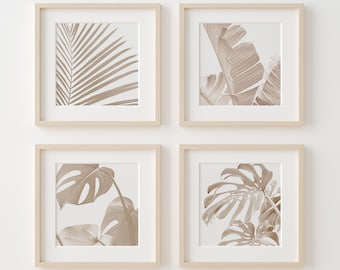 Set of 4 Leaves Art, Boho Wall Art, Printable Wall Art, Digital Prints, Neutral Wall Art, Set of 4 Wall Art, Tropical Wall Decor, Abstract