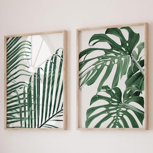 Tropical Wall Art Set of 2 Tropical Prints Monstera Leaf Print Palm Leaves Wall Art Tropical Palm Prints Printable Wall Art Tropical Decor