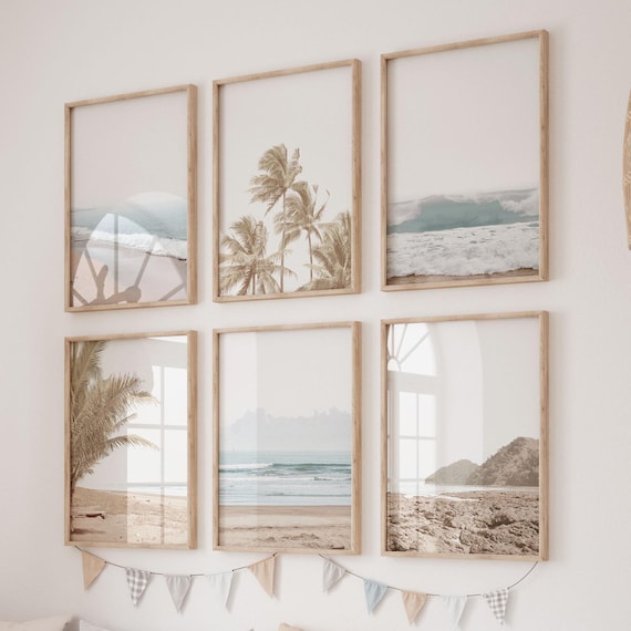 Coastal Wall Art Set of 6 Prints Beach Print Tropical Wall Art Tropical Prints Palm Tree Prints Beach Art Pastel Art Beach Photography
