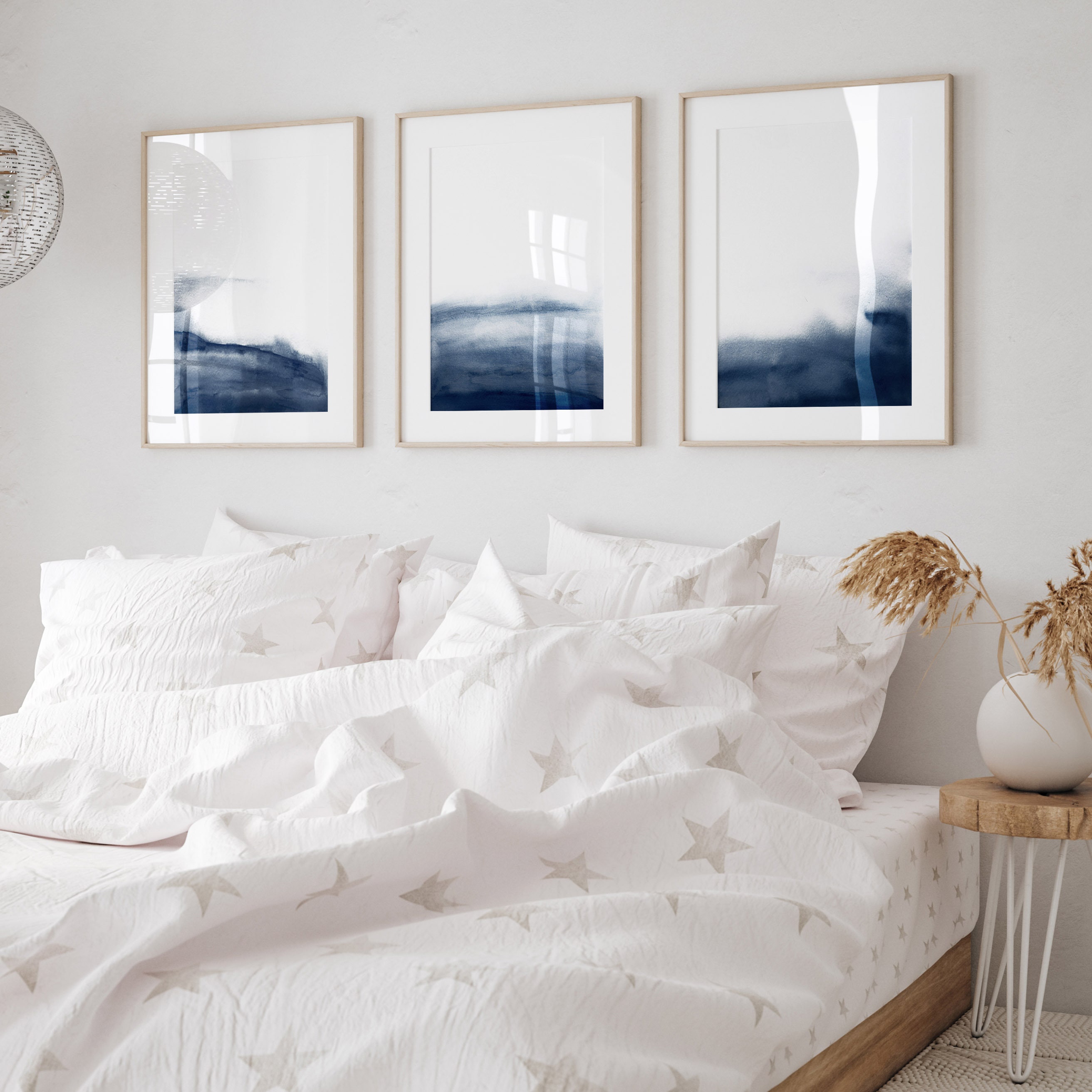 Navy Blue Wall Art Set of 3 Prints Abstract Wall Art Prints Navy Blue ...