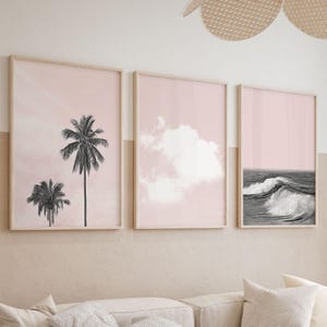 Prints Set of 3 Gallery Wall Set Blush Pink Set of 3 Prints Black and Pink Pastel Pink Print Set Ocean Print Beach Print Coastal Decor