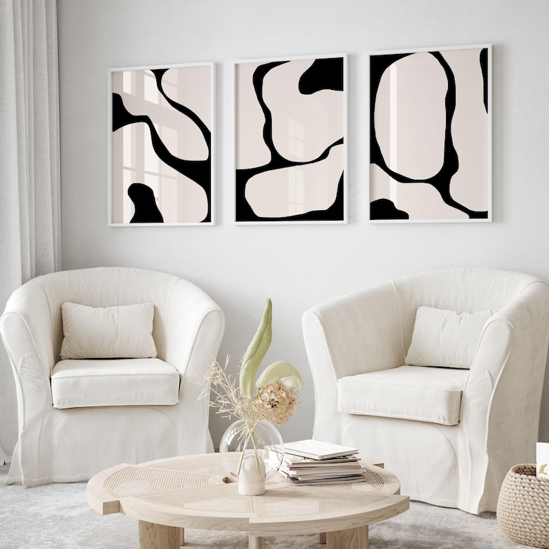 Black Abstract Print Black Lines Set of 3 Modern Wall Art Black and Beige Wall Art Set of 3 Prints Printable Wall Art Gallery Wall Art Print image 6