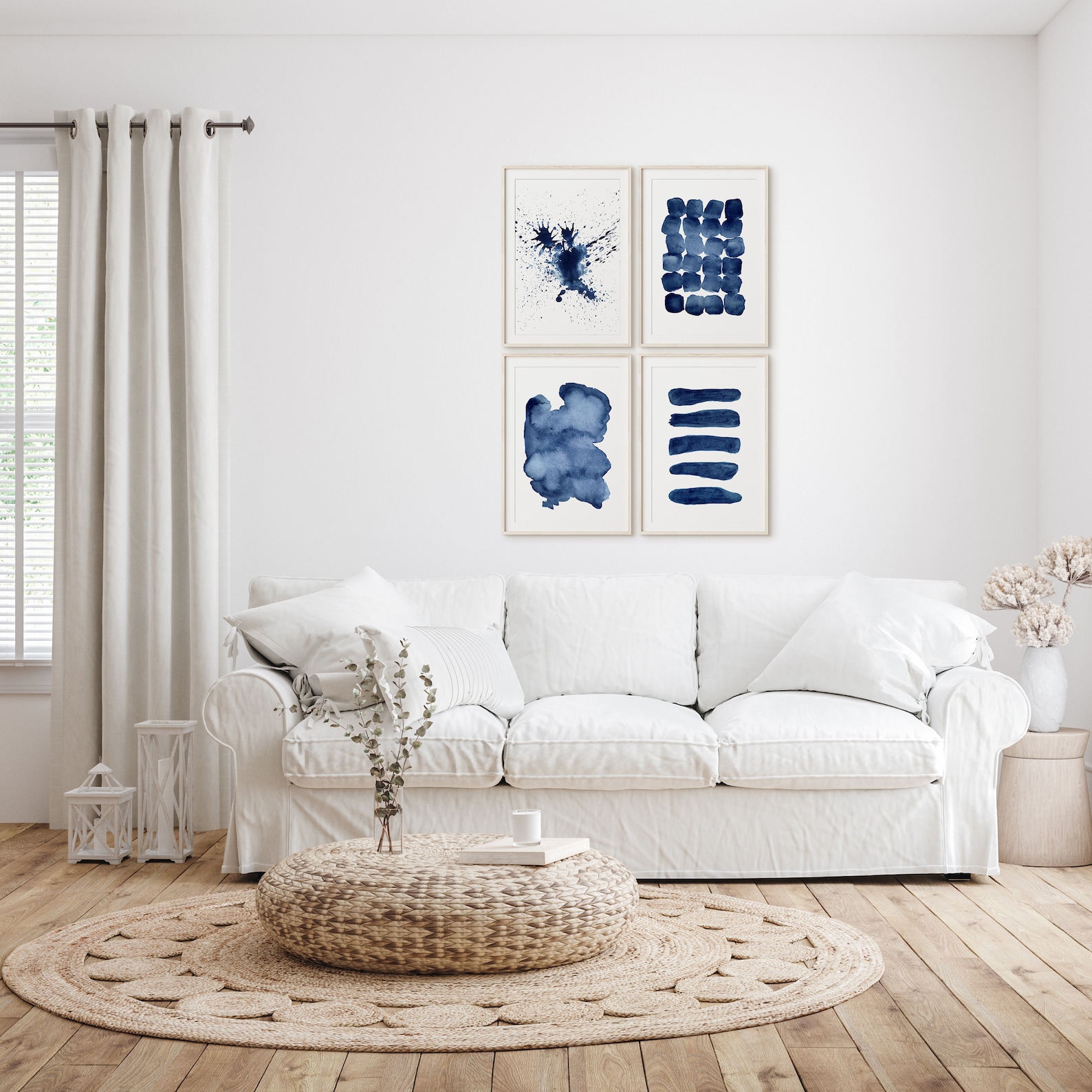 Navy Blue Wall Art Abstract Watercolor Print Set of 4 Prints Blue ...