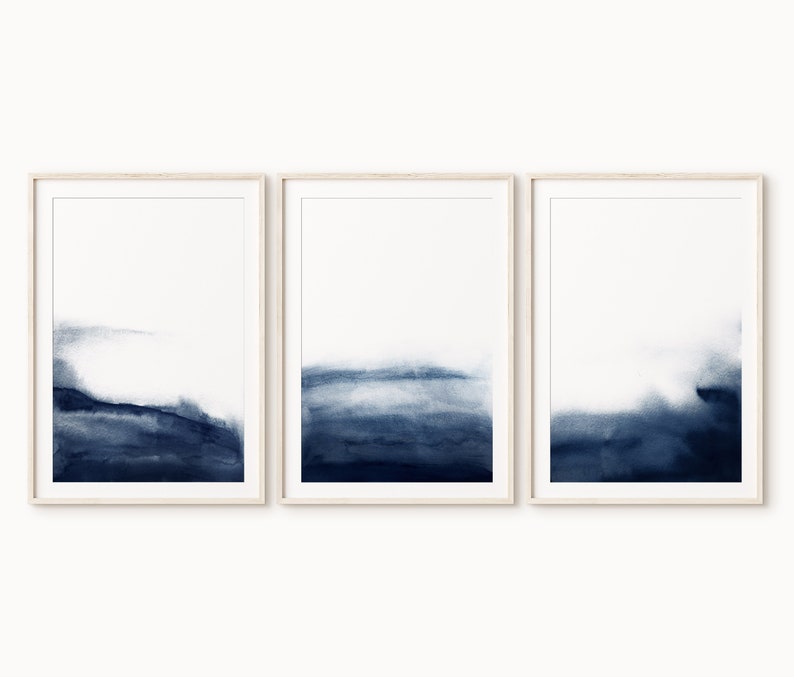 Navy Blue Wall Art Set of 3 Prints Abstract Wall Art Prints Etsy