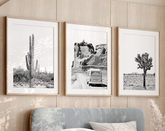 3 Piece Wall Art, Black and White Prints, Cactus Desert Print, Minimalist Wall Art, Arizona Desert, Modern Wall Art, Set of 3 Desert Prints
