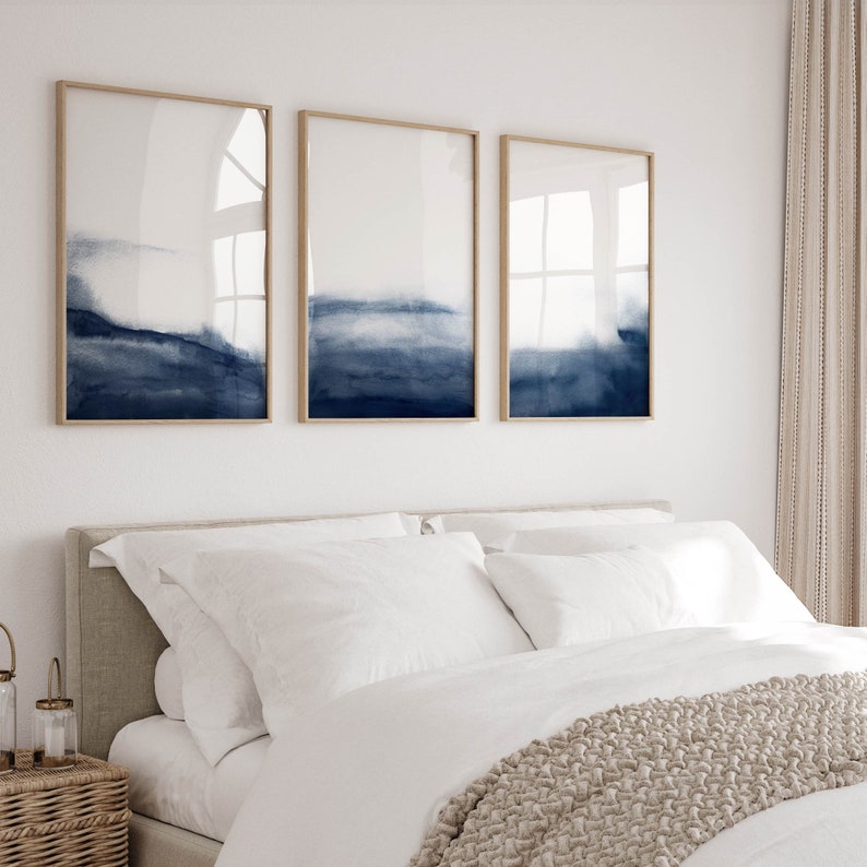 Navy Blue Wall Art Set of 3 Prints Abstract Wall Art Prints Navy Blue ...