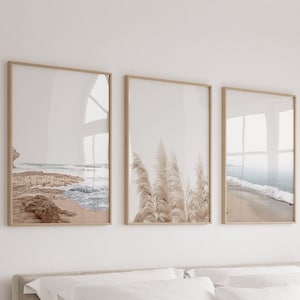 Set of 3 Coastal Prints Digital Prints Printable Wall Art Beach Wall Art Pampas Prints Coastal Art Pastel Wall Art Home Decor Beach Prints