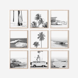 Set of 9 Beach Prints Square Prints Digital Prints Black and White Art Coastal Wall Decor California Print Landscape Wall Art Beach Poster