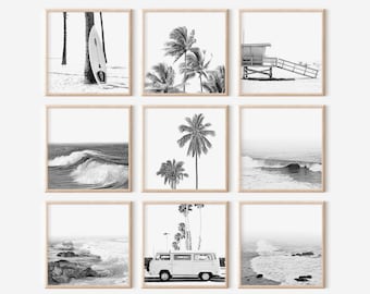 Set of 9 Beach Prints Square Prints Digital Prints Black and White Art Coastal Wall Decor California Print Landscape Wall Art Beach Poster