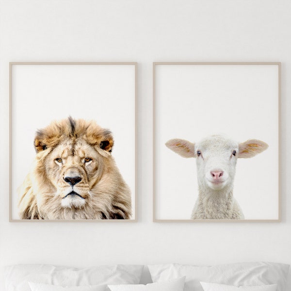 León y cordero imprimible arte león impresión hogar decoración cordero pared arte león y cordero impresión hogar decoración animales pared decoración león animal impresión cartel