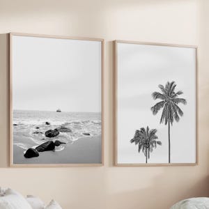 Set of 2 Prints Black and White Wall Art Coastal Wall Art Set of 2 Wall Art Beach Print Palms Print Black and White Home Decor Wall Print