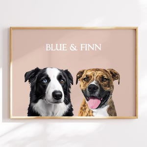 Spersonalizowany portret zwierzaka, Spersonalizowany prezent dla psa, Portrety wielu psów, Rysunek zwierząt, Spersonalizowany portret psa kota, Wiele psów, Malowanie akwarelami