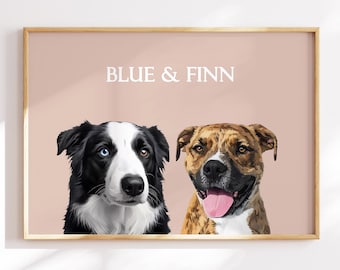 Custom Pet Portrait, Personalized Dog Gift, Multiple Dog Portrait, Pets Drawing, Custom Dog Cat Portrait, Multiple Dogs, Painting Watercolor