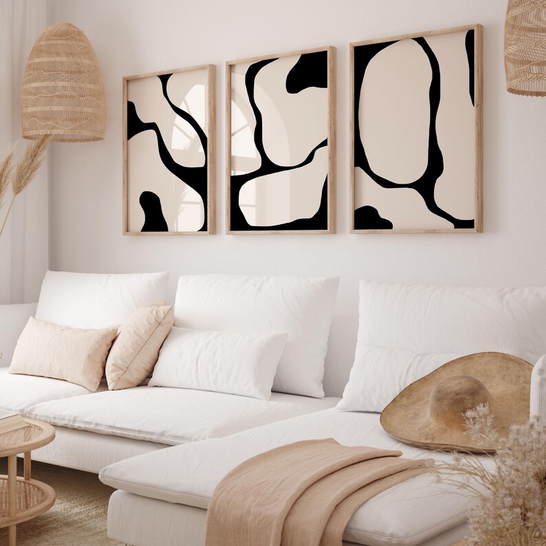 Black Abstract Print Black Lines Set of 3 Modern Wall Art Black and Beige Wall Art Set of 3 Prints Printable Wall Art Gallery Wall Art Print image 5