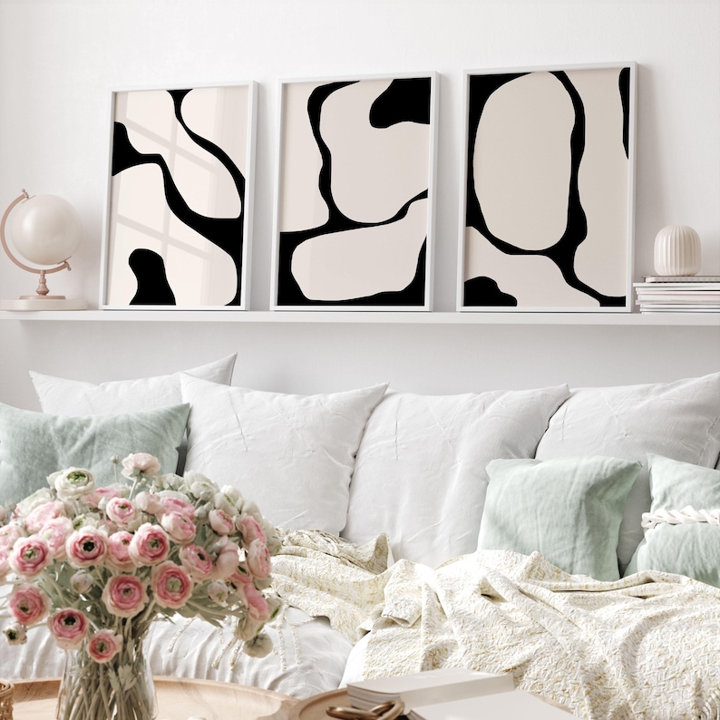Black Abstract Print Black Lines Set of 3 Modern Wall Art Black and Beige Wall Art Set of 3 Prints Printable Wall Art Gallery Wall Art Print image 7