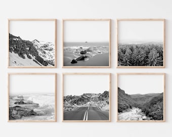 Set of 6 Square Prints Nature Prints Digital Prints Black and White Prints Home Decor Wall Art  Living Room Prints Landscape Prints Poster