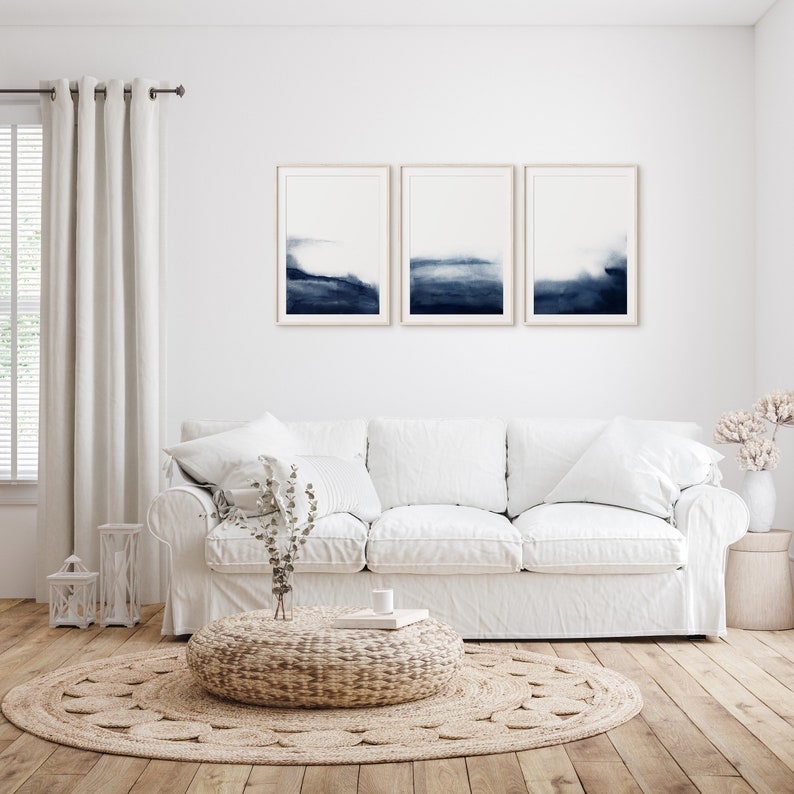 Navy Blue Wall Art Set of 3 Prints Abstract Wall Art Prints Etsy