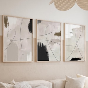 Abstract Printable Wall Art, Set of 3 Minimalist, Modern Neutral Wall Art, Beige and White Abstract Prints, 3 Piece Printable Wall Art