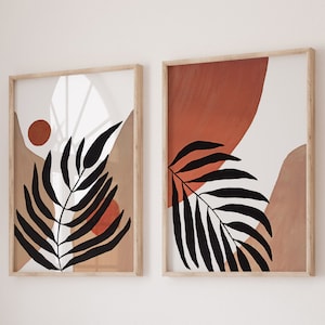 Set of 2 Wall Art Abstract Wall Art Leaves Abstract Print Abstract Botanical Art Abstract Leaf Print Palm Leaf Tropical Leaves Art