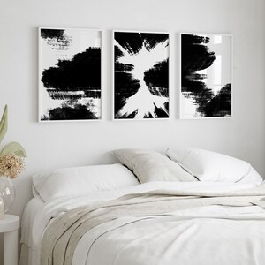 Black and White Wall Art Set of 3 Prints Contemporary Bedroom Decor
